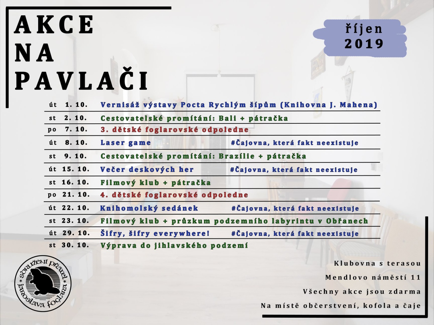 Obrázek ke článku Říjnový program akcí v brněnské klubovně na pavlači